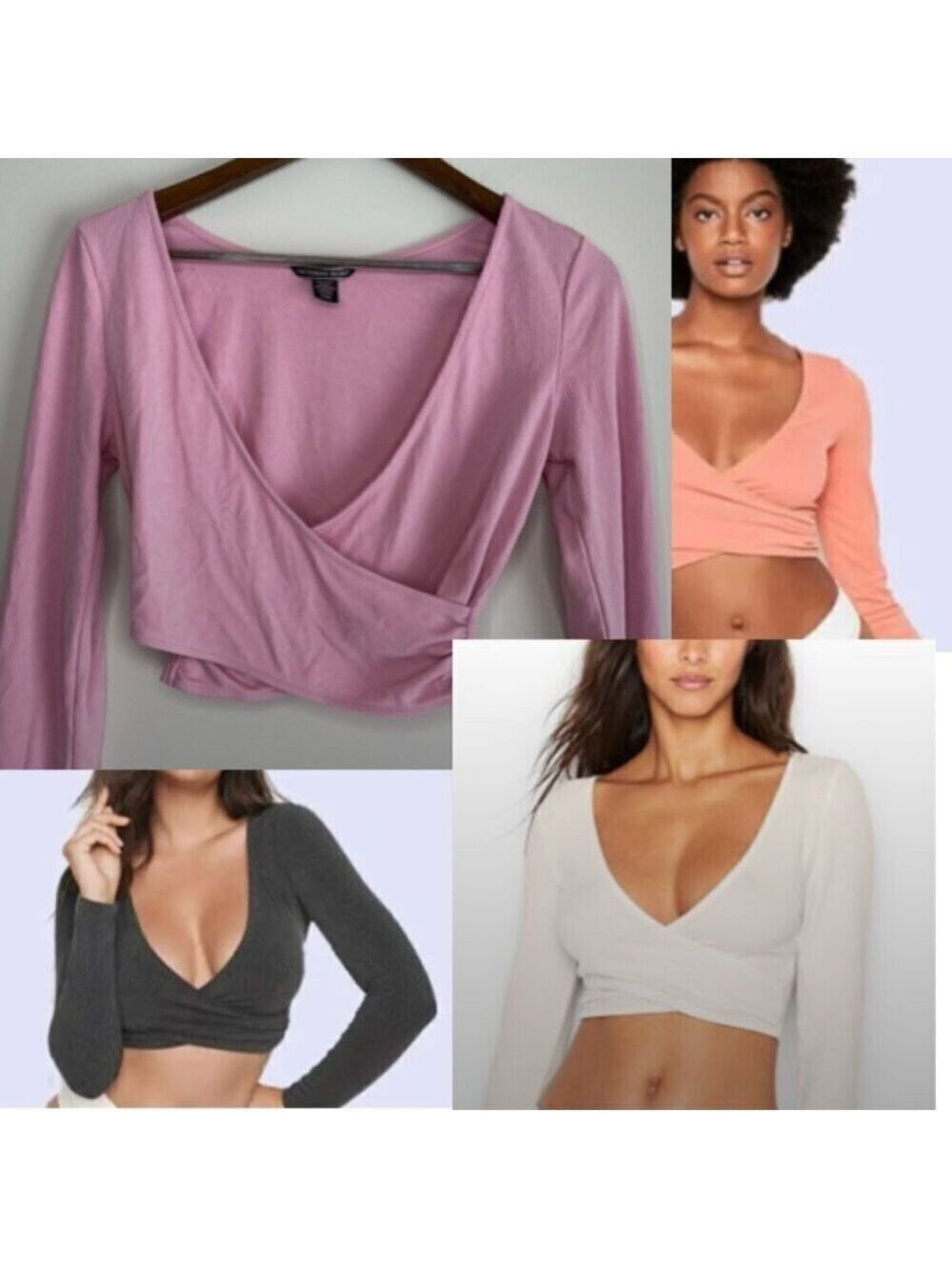 Victoria's Secret Pink Ribbed Crop Wrap Top Small